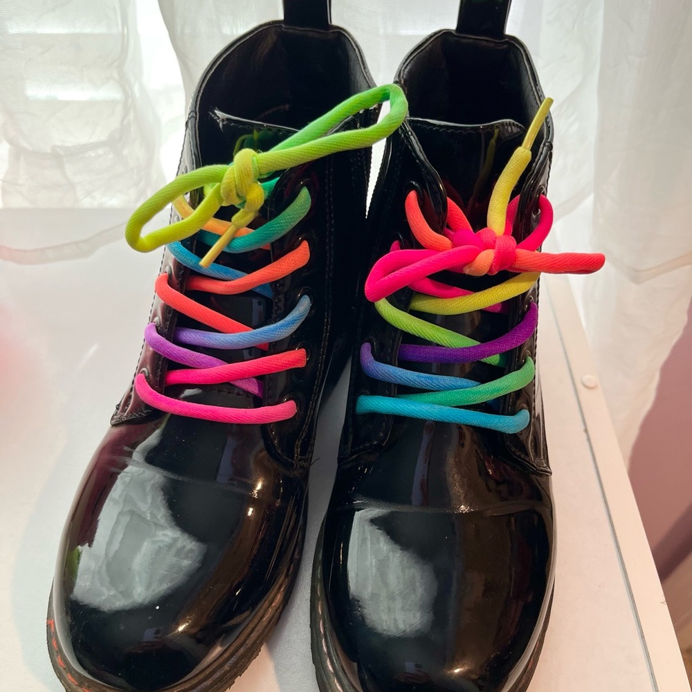 Kids Black Boots with Rainbow Laces